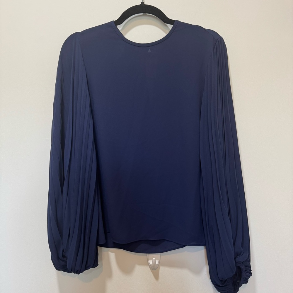 Express Navy Pleated Long-Sleeve Blouse | Size Medium | New with Tags